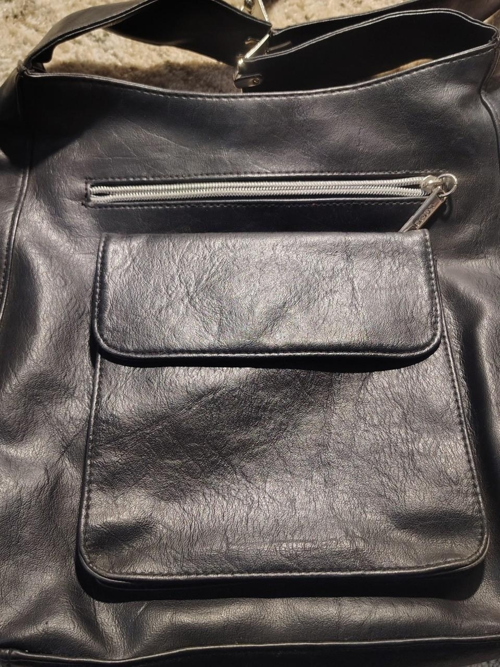 Classic Black Leather Tote with Front Flap Pocket